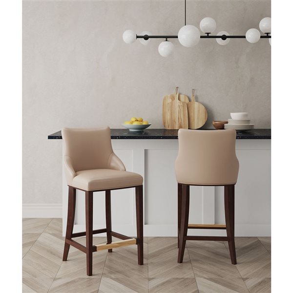 Manhattan Comfort Shubert Set of 2 Tan Leatherette Upholstered Barstool