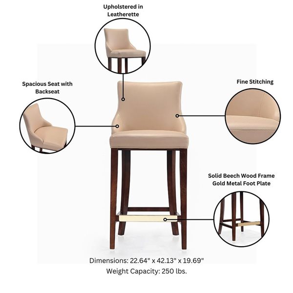 Manhattan Comfort Shubert Set of 2 Tan Leatherette Upholstered Barstool