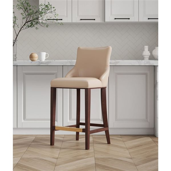 Manhattan Comfort Shubert Tan Leatherette Upholstered Barstool