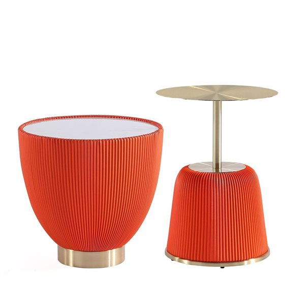 Manhattan Comfort Anderson Orange Modern 2-Piece Leatherette Upholstered End Table Set