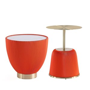 Manhattan Comfort Anderson Orange Modern 2-Piece Leatherette Upholstered End Table Set