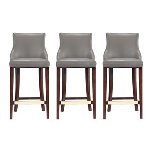 Manhattan Comfort Shubert Set of 3 Dark Taupe Leatherette Upholstered Barstool