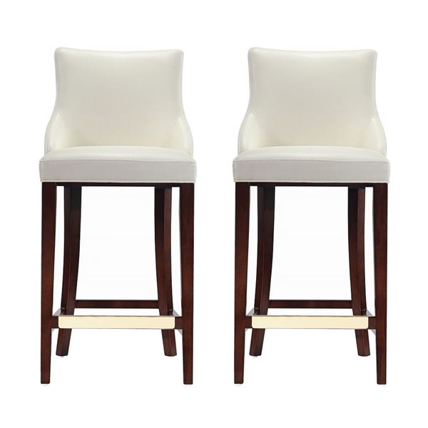 Manhattan Comfort Shubert Set of 2 Ivory Leatherette Upholstered Barstool