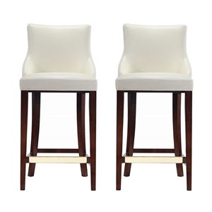 Manhattan Comfort Shubert Set of 2 Ivory Leatherette Upholstered Barstool