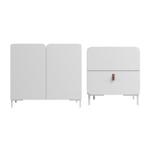 Manhattan Comfort Bogardus White Mid-Century Modern 2-Piece End Table and Accent Cabinet Set