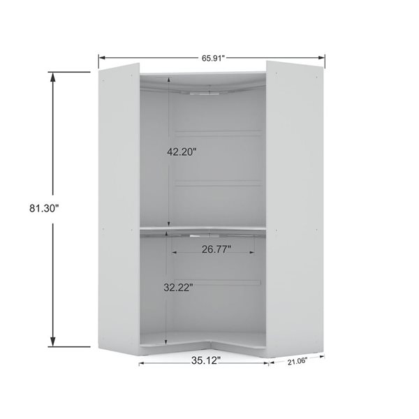 Manhattan Comfort Mulberry Set of 3 White Sectional Modern Wardrobe Corner Closet with 4 Drawers