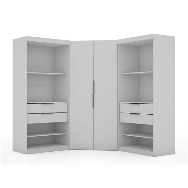 Manhattan Comfort Mulberry Set of 3 White Sectional Modern Wardrobe Corner Closet with 4 Drawers