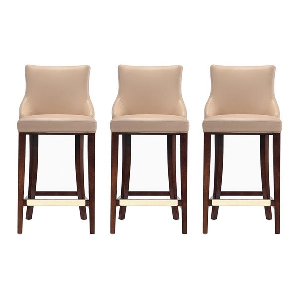 Manhattan Comfort Shubert Set of 3 Tan Leatherette Upholstered Barstool