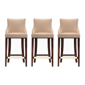 Manhattan Comfort Shubert Set of 3 Tan Leatherette Upholstered Barstool