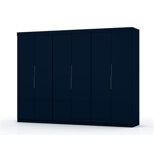 Manhattan Comfort Mulberry Set of 3 Midnight Blue Modern Sectional Wardrobe Closet with 6 Drawers