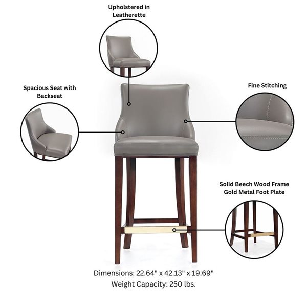 Manhattan Comfort Shubert Set of 2 Dark Taupe Leatherette Upholstered Barstool