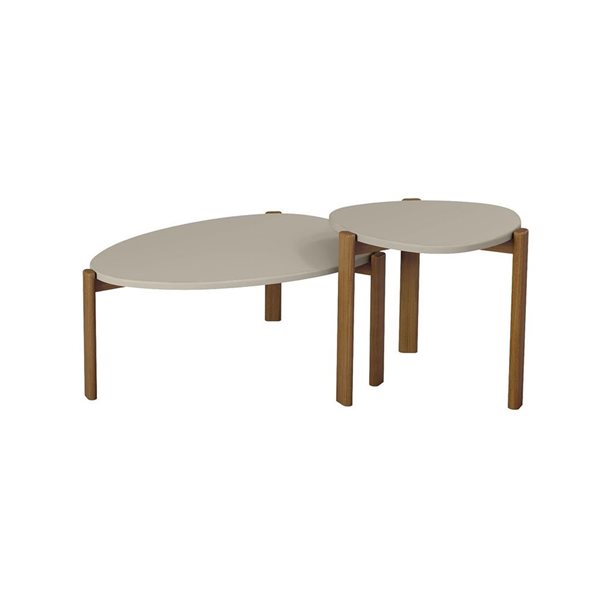 Manhattan Comfort Gales Greige Mid-Century Modern 2-Piece End Table and Coffee Table with Solid Wood Legs