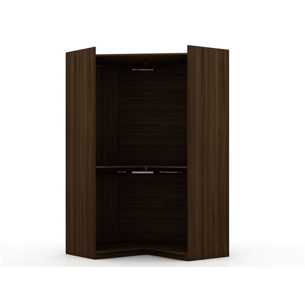 Manhattan Comfort Mulberry Brown Modern Corner Wardrobe Closet with 2 Hanging Rods