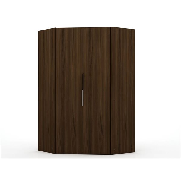 Manhattan Comfort Mulberry Brown Modern Corner Wardrobe Closet with 2 Hanging Rods