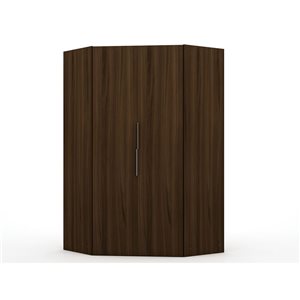 Manhattan Comfort Mulberry Brown Modern Corner Wardrobe Closet with 2 Hanging Rods