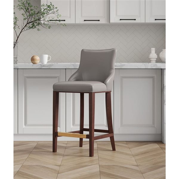 Manhattan Comfort Shubert Dark Taupe Leatherette Upholstered Barstool