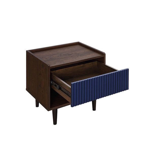 Manhattan Comfort Duane Dark Brown and Navy Blue Modern Ribbed End Table and Coffee Table