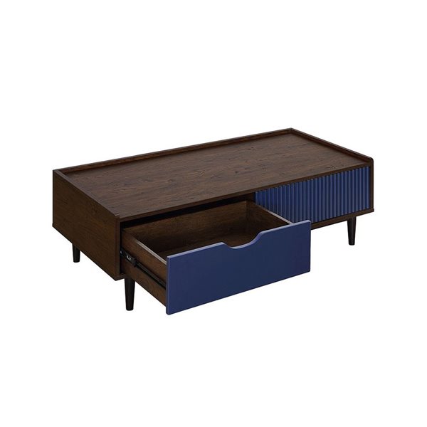 Manhattan Comfort Duane Dark Brown and Navy Blue Modern Ribbed End Table and Coffee Table