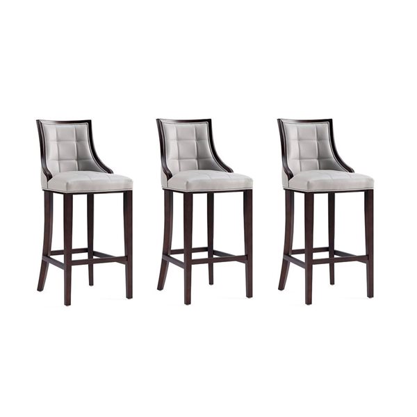 Manhattan Comfort Fifth Avenue Set of 3 Light Grey Faux Leather Barstool