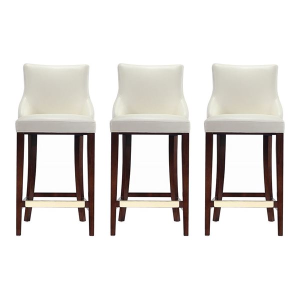 Manhattan Comfort Shubert Set of 3 Ivory Leatherette Upholstered Barstool