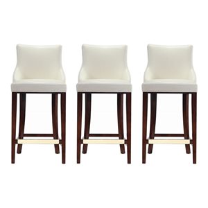 Manhattan Comfort Shubert Set of 3 Ivory Leatherette Upholstered Barstool