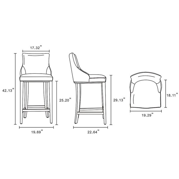 Manhattan Comfort Shubert Set of 3 Ivory Leatherette Upholstered Barstool