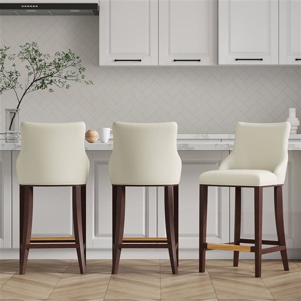 Manhattan Comfort Shubert Set of 3 Ivory Leatherette Upholstered Barstool