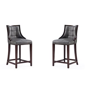 Manhattan Comfort Fifth Avenue Set of 2 Grey Faux Leather Counter Stool