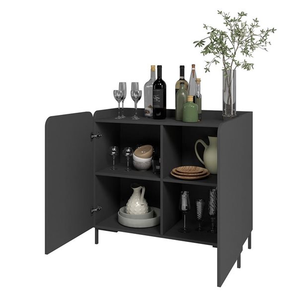 Manhattan Comfort Bogardus Black Mid-Century Modern 2-Piece End Table and Accent Cabinet Set