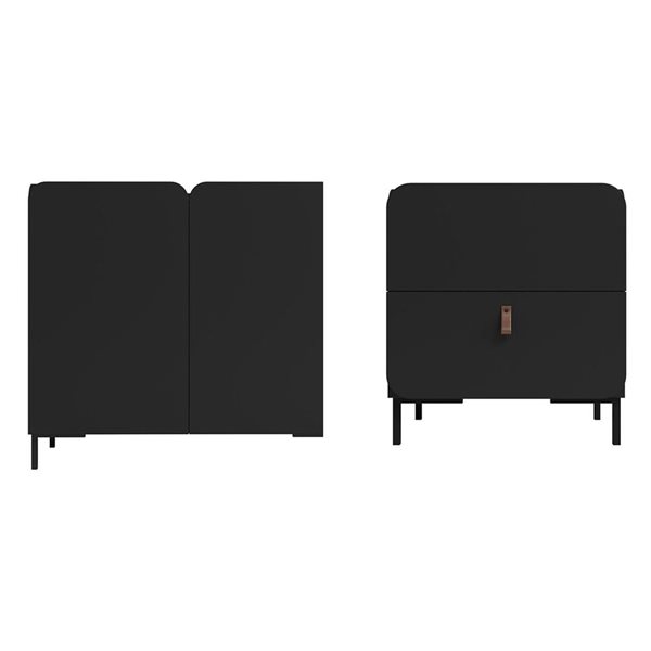 Manhattan Comfort Bogardus Black Mid-Century Modern 2-Piece End Table and Accent Cabinet Set