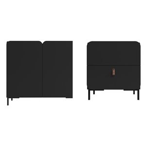 Manhattan Comfort Bogardus Black Mid-Century Modern 2-Piece End Table and Accent Cabinet Set