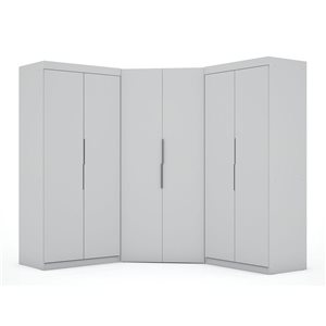 Ensemble de 3 armoires-penderies sectionnelles d'angle Manhattan Comfort Mulberry blanch avec 4 tiroirs