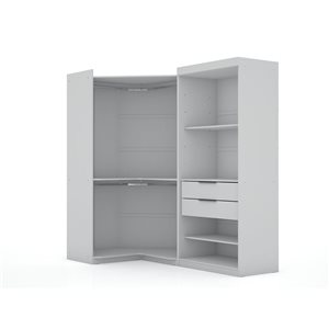 Ensemble de 2 armoires-penderies sectionnelles d'angle Manhattan Comfort Mulberry blanc avec 2 tiroirs