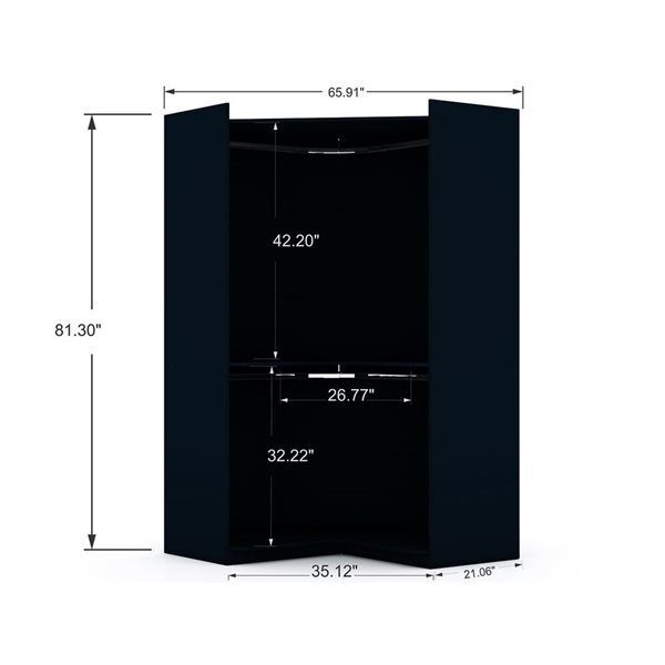 Manhattan Comfort Mulberry Set of 2 Midnight Blue Sectional Modern Corner Wardrobe Closet with 2 Drawers