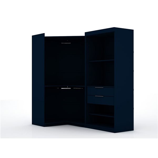 Manhattan Comfort Mulberry Set of 2 Midnight Blue Sectional Modern Corner Wardrobe Closet with 2 Drawers