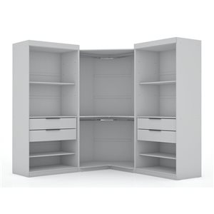 Ensemble de 3 armoires-penderies sectionnelles d'angle Manhattan Comfort Mulberry blanc moderne avec 4 tiroirs