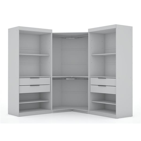 Manhattan Comfort Mulberry Set of 3 White Sectional Modern Wardrobe Corner Closet with 4 Drawers