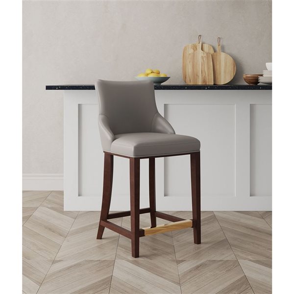 Manhattan Comfort Shubert Dark Taupe Leatherette Upholstered Counter Stool