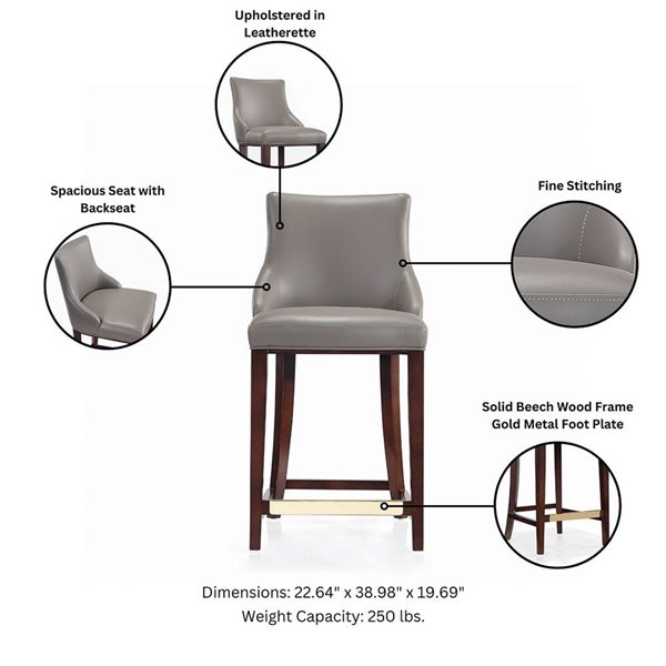 Manhattan Comfort Shubert Dark Taupe Leatherette Upholstered Counter Stool