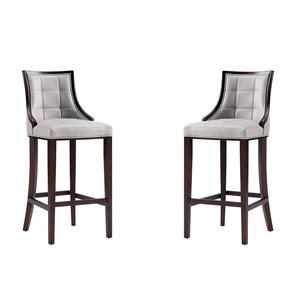 Manhattan Comfort Fifth Avenue Set of 2 Light Grey Faux Leather Barstool