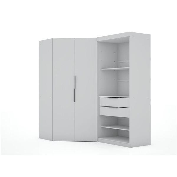 Manhattan Comfort Mulberry Set of 2 White Sectional Modern Wardrobe Corner Closet with 2 Drawers