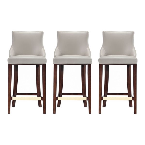 Manhattan Comfort Shubert Set of 3 Light Grey Leatherette Upholstered Barstool