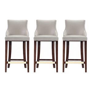 Manhattan Comfort Shubert Set of 3 Light Grey Leatherette Upholstered Barstool