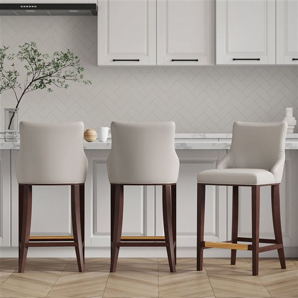 Manhattan Comfort Shubert Set of 3 Light Grey Leatherette Upholstered Barstool