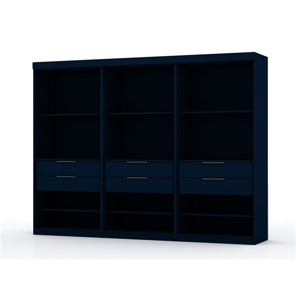 Manhattan Comfort Mulberry Set of 3 Midnight Blue Sectional Modem Wardrobe Closet with 6 Drawers