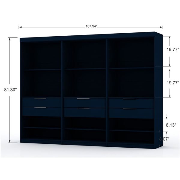 Manhattan Comfort Mulberry Set of 3 Midnight Blue Sectional Modem Wardrobe Closet with 6 Drawers