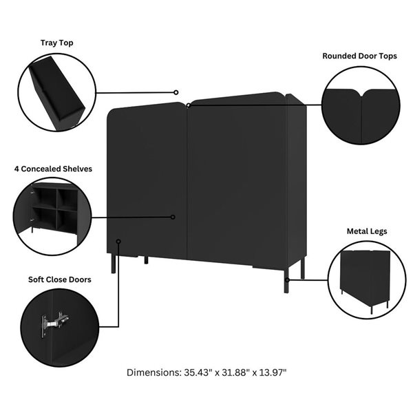 Manhattan Comfort Bogardus Black Mid-Century Modern 3-Piece TV Stand Living Room Set with Accent Cabinet and End Table