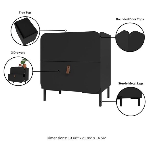 Manhattan Comfort Bogardus Black Mid-Century Modern 3-Piece TV Stand Living Room Set with Accent Cabinet and End Table