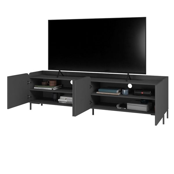 Manhattan Comfort Bogardus Black Mid-Century Modern 3-Piece TV Stand Living Room Set with Accent Cabinet and End Table