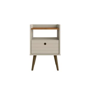 Manhattan Comfort Bogart Off-White and Nature Mid-Century Modern Nightstand